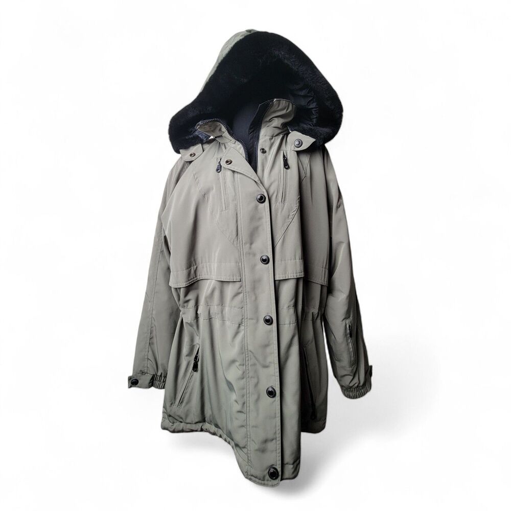 Vintage Black Bear Hooded Jacket Women's Ski Parka Winter Coat Faux Fur Size 14